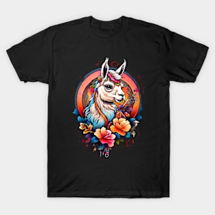 Llama in Floral Crown: A Serene Portrait T-Shirt